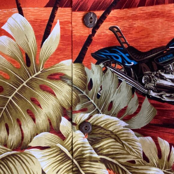 VTG Pacific Legend Hawaiian Shirt Men's XL Orange Motorcycle Palm Made in Hawaii - Picture 3 of 7